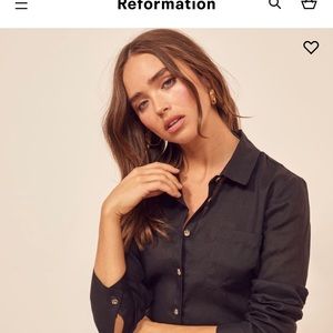 Reformation 100% linen button down black shirt